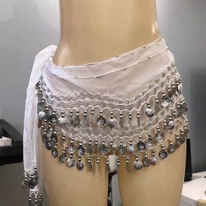 Belly dance hip scarf. White